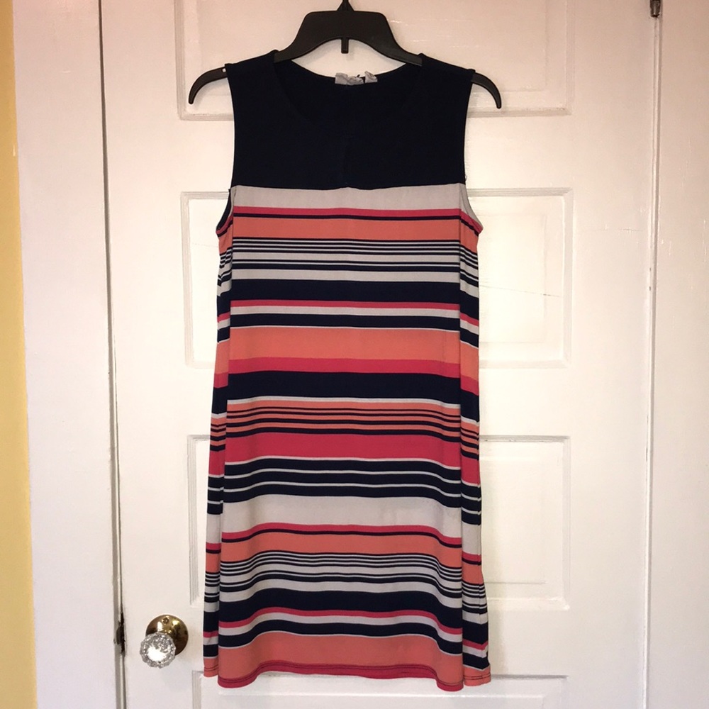 Kim Rogers Petite Large Dress, coral, white, blue